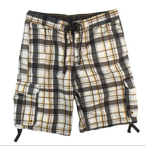 SH314 H&M Plaid Cargo Lined Beach Swim Trunks L